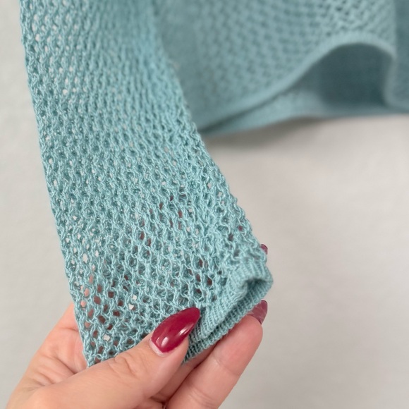 EILEEN FISHER M S VTG Linen Delave Open Stitch Sweater • Aqua Turquoise Seafoam - Picture 4 of 10